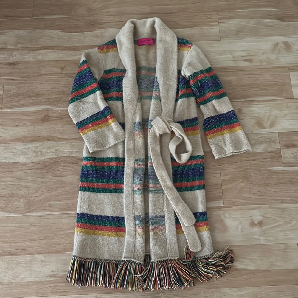 The Elder Statesman Cashmere Striped Robe with Self Belt